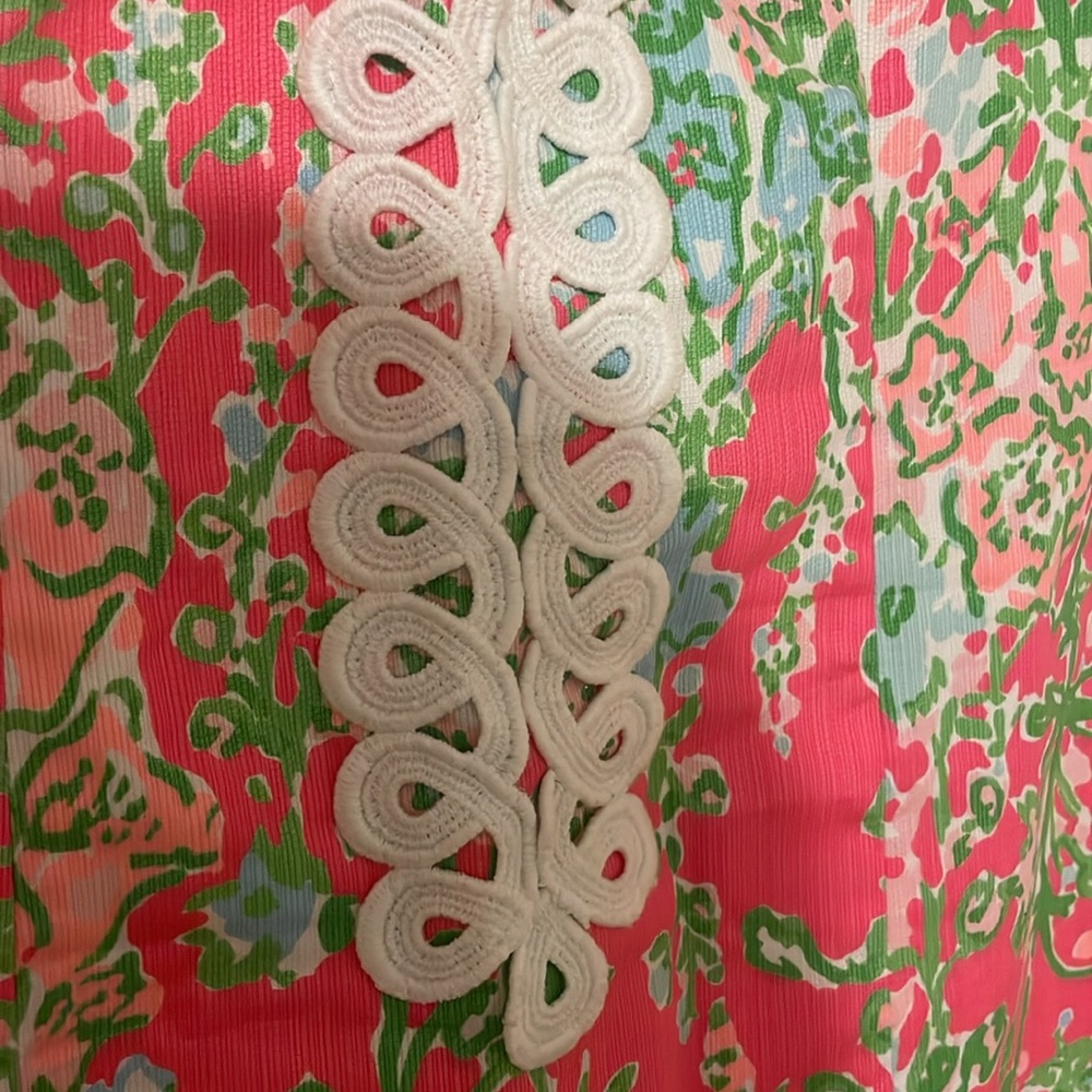 Lilly Pulitzer Coral Floral Mini Dress with Green and White Trim - Picture 3 of 3